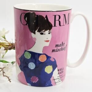 Kate Spade Coffee Mug Tea Cup Lenox CHARM Make Headlines Mischief Well Said Pink